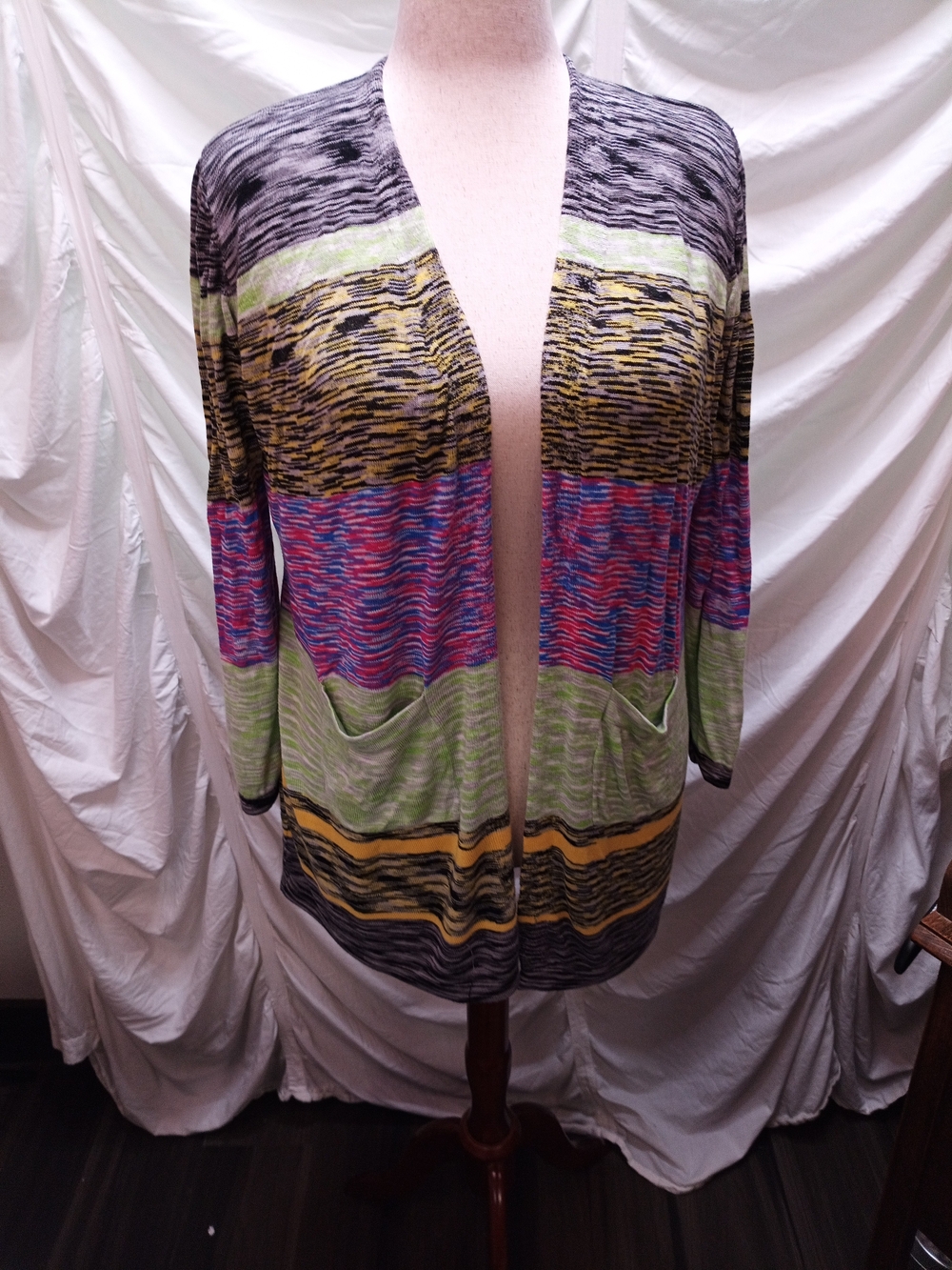 Cyrus Multicolor Striped Open Cardigan in Green, Yellow, Pink, Black